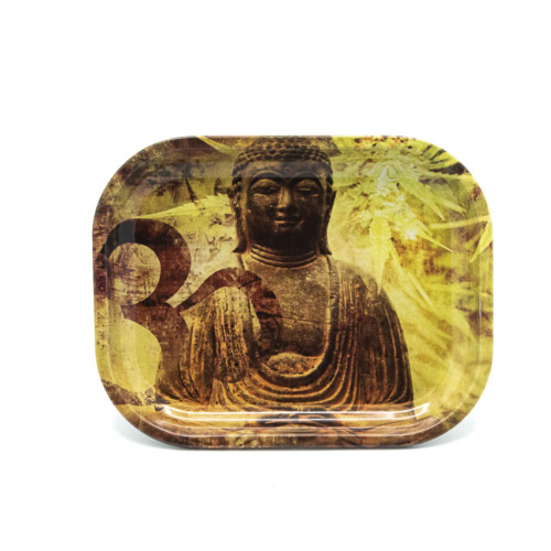 Metal Rolling Tray Buddha Hemp Leaf Small